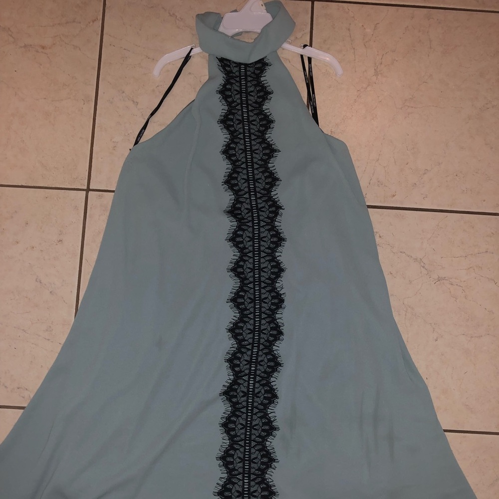 Teal and black halter swing dress